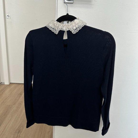 Club Monaco Kalani Navy Wool Sweater with White Collar - Picture 3 of 7